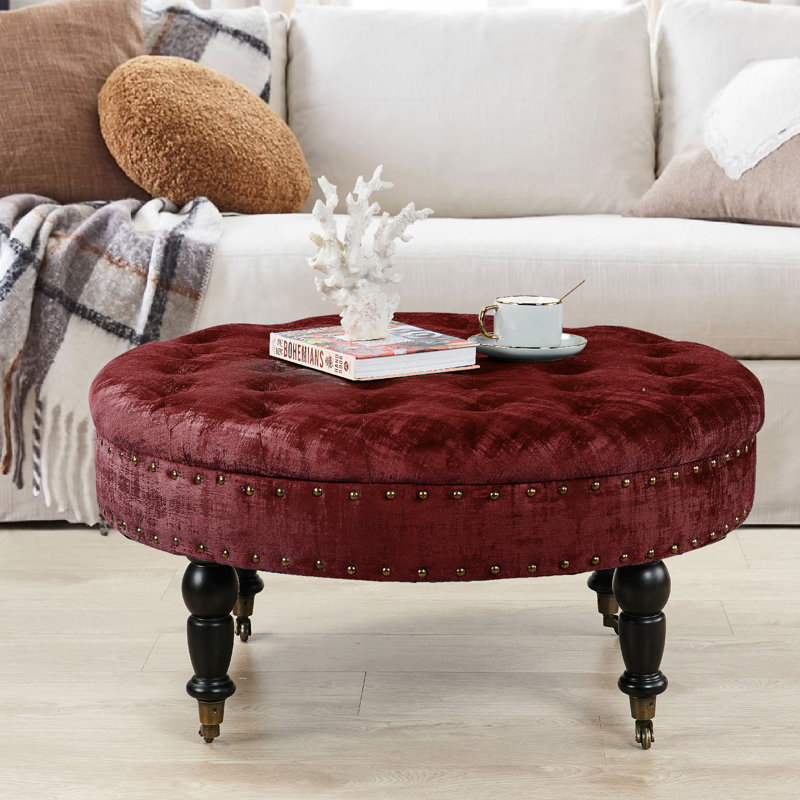 Laforge Velvet Ottoman, Ruby Wine Velvet