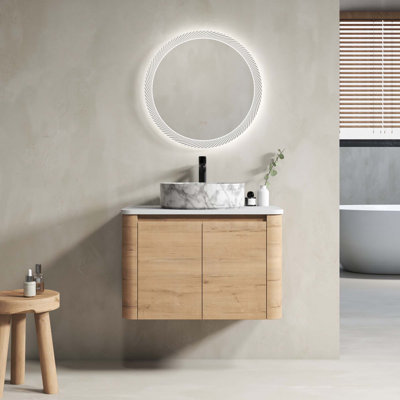 Meuble-lavabo mural avec lavabo d'art en céramique et porte à fermeture en douceur