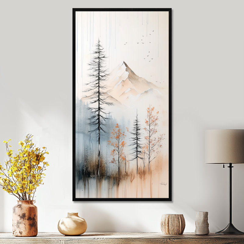 «Beige Grey Minimal Winter Mountain Reflection I», art mural encadré beige, impressions sur toile nordiques