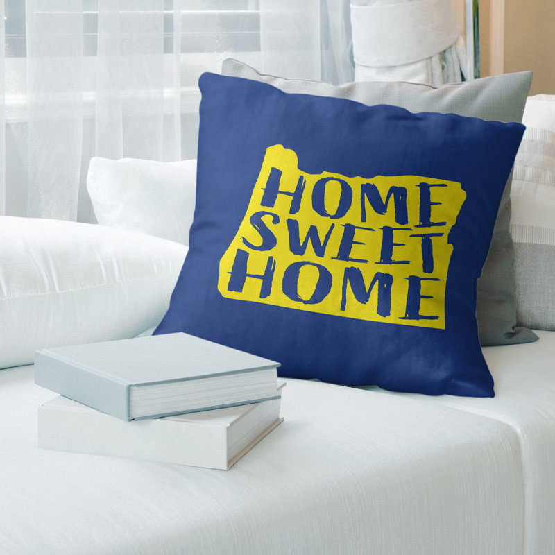 Oreiller en suède doux home, 16 po x 1 po, Oregon, Bleu marine et jaune