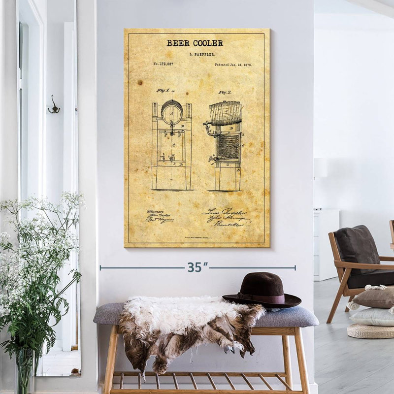 «Beer Cooler», brevet sur toile, H 39 po x l 26 po x P 1,25 po