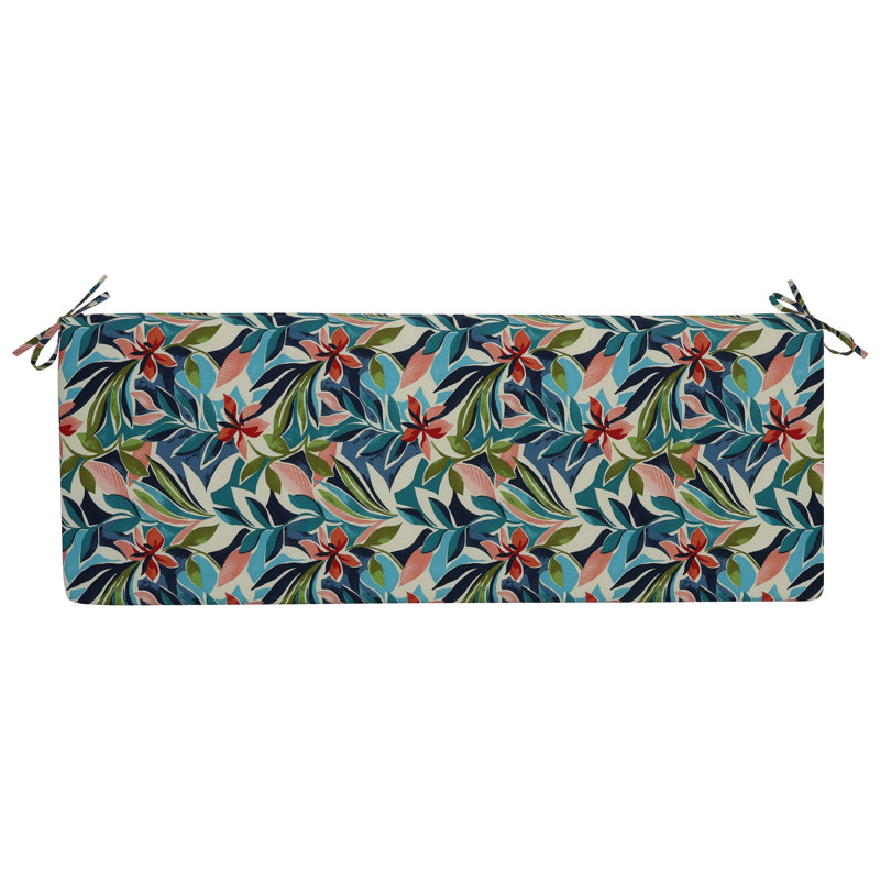 Outdoor Bench Cushion, 54" W x 19" D, Ivory/Blue/Somap Multi Floral
