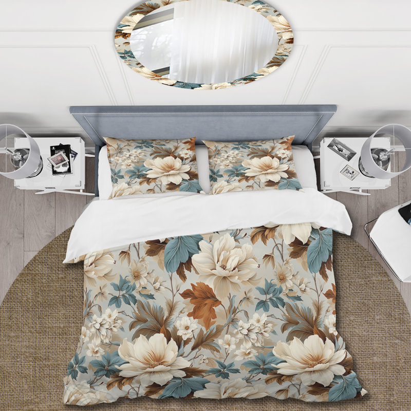 Literie Vintage Florals VII, Housse de couette pour grand lit et 2 taies décor