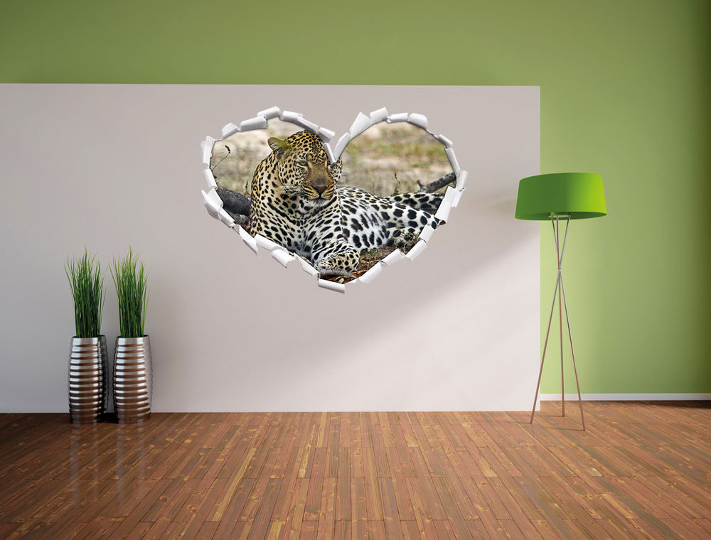 Leopard im Laub liegend Wandsticker