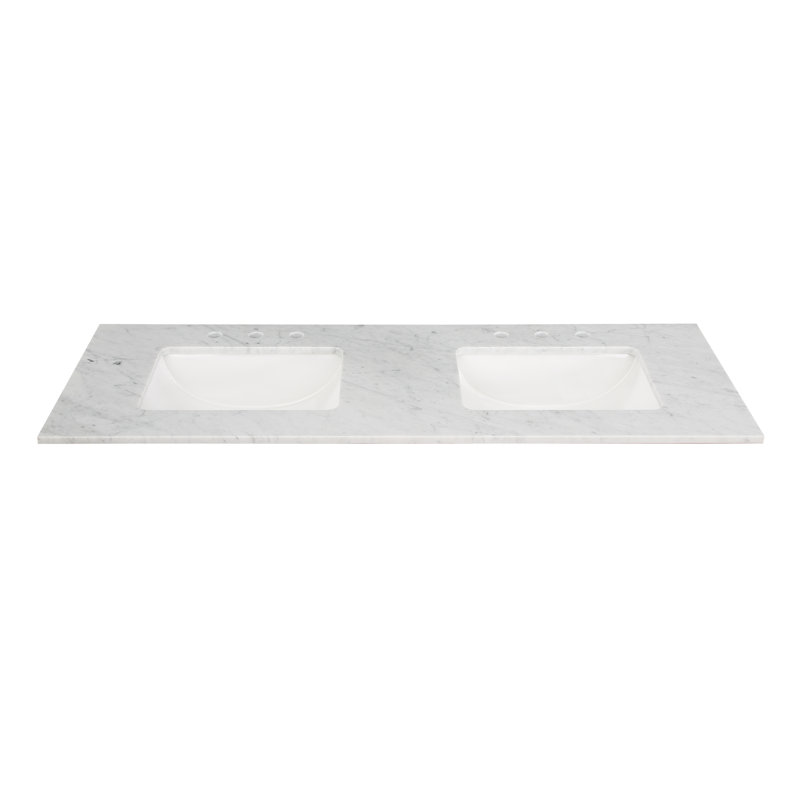 Markham 60'' W Double Vanity, Satin Brass, Midnight Black, Carrara Marble
