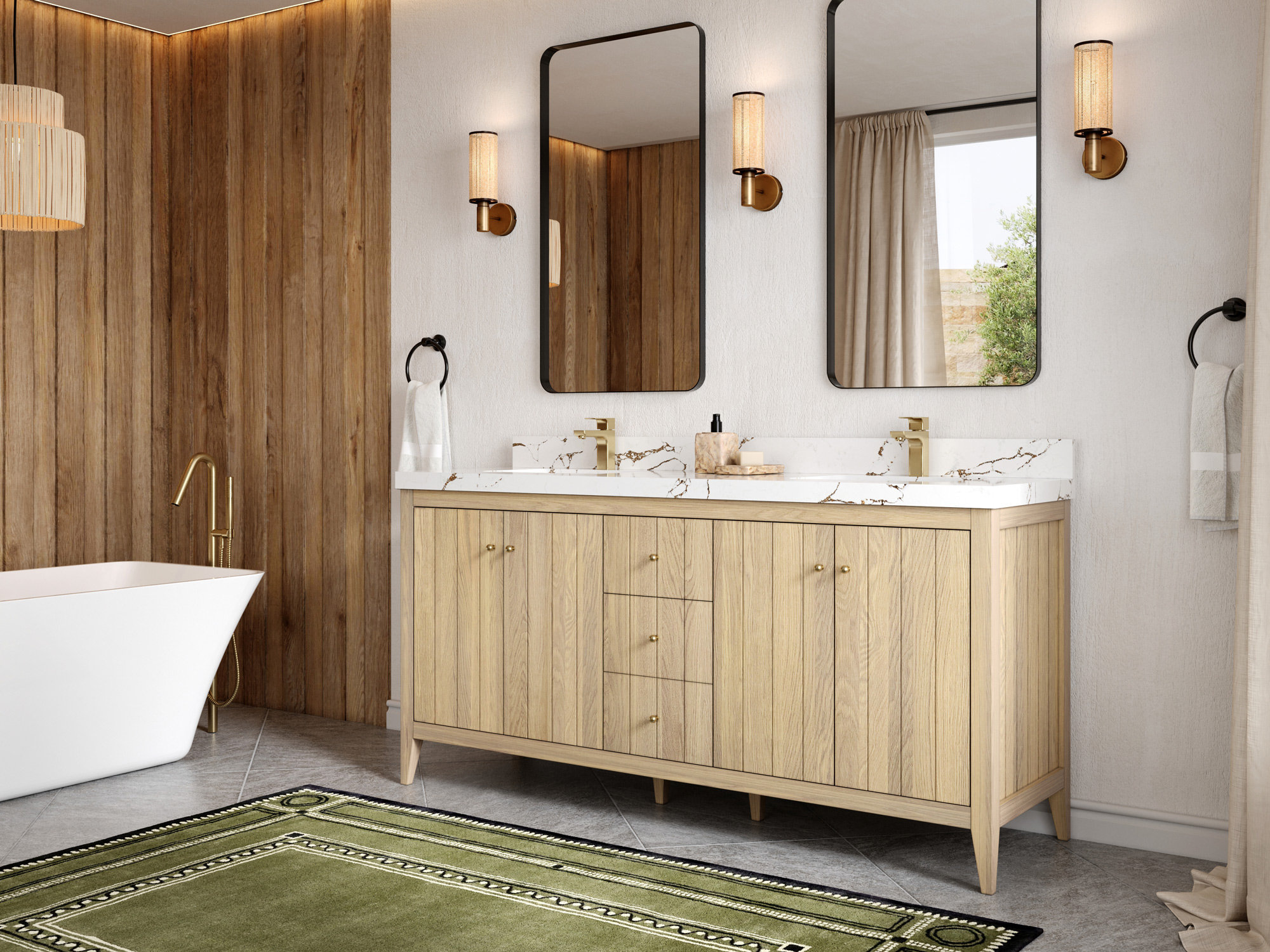 Willow Collections Atlanta White Oak Wood 72 W X 22 D Double Sink  Bathroom Vanity With Calacatta Nuvo Quartz Wayfair Canada