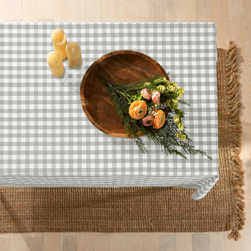 Linhart Checkered Cotton Blend Tablecloth, Gray, 84" x 60"