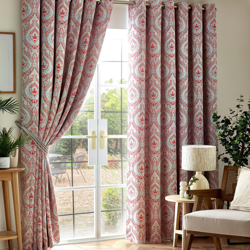 Apolinaras Victoria Ring Top Eyelet Curtains, 168cm Width x 229cm Drop, Red