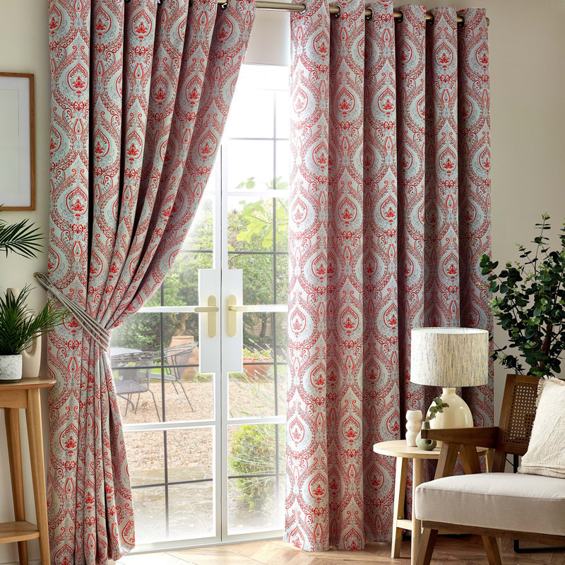 Apolinaras Victoria Ring Top Eyelet Curtains, Red, 229cm Width x 229cm Drop