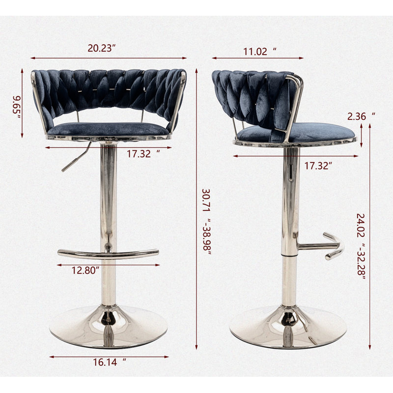 Antebi Swivel Adjustable Height Bar Stools, Blue