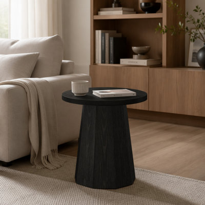 Table de bout ronde, table d'appoint en bois avec base octogonale
