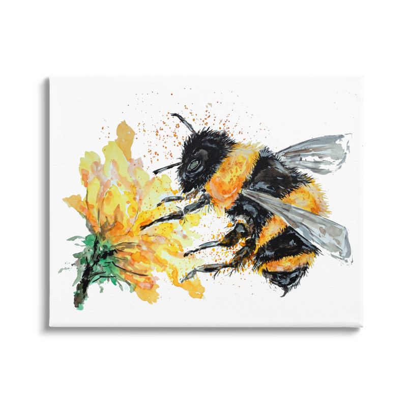 "Abeille et fleur jaune sur toile" par Sebastian Grafmann, impression, H 24 po x l 30 po x P 1,5 po