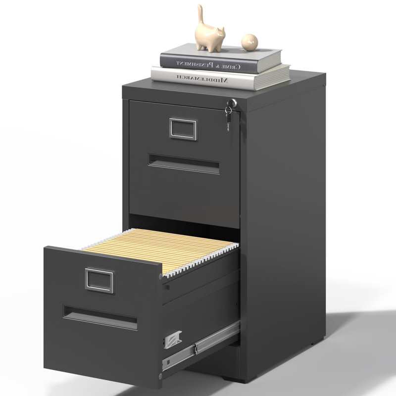 Black Vertical 2 Drawer Lockable Metal File Cabinet