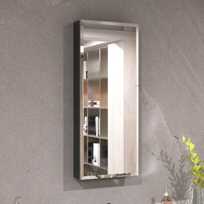 Keen 15 in. W x 36 in. H Framless Recessed Or Surface-Mount Rectangular Aluminum Medicine Cabinet With Mirror in Matte Black