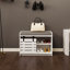 Banc de rangement pour chaussures moderne avec porte de grange coulissante et tablettes réglables, organisateur de rangement peu encombrant avec coussin confortable
