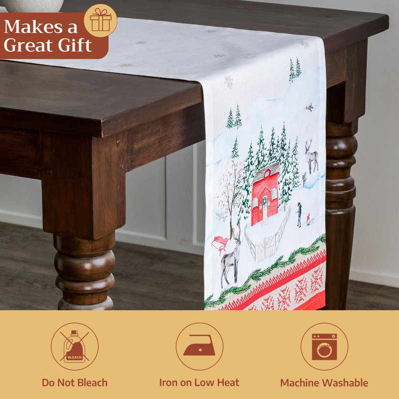 Maison d' Hermine Table runner 100% Cotton Single Layer Table Runners 108 inches long for Thanksgiving Christmas Decorations Home Kitchen Dining Party Wedding (Rural Christmas, 14.5" x 108")