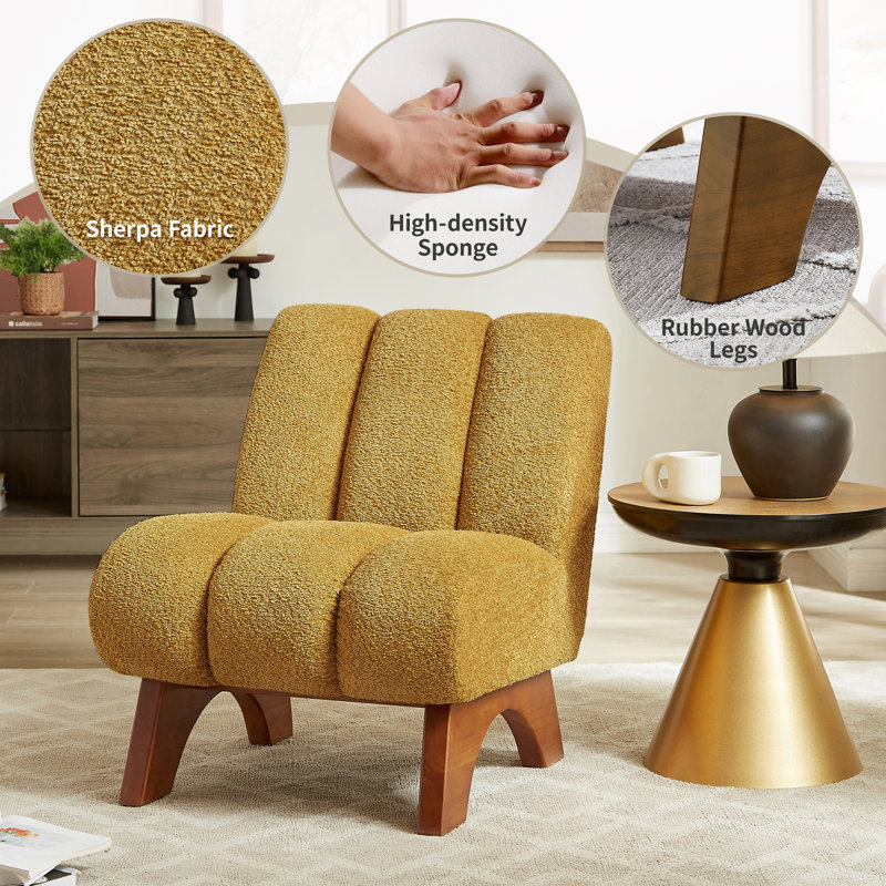 Brenetta 64Cm Wide Tufted Lounge Chair, Yellow Sherpa
