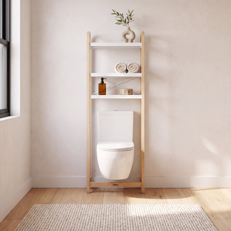 Rangement au-dessus de la toilette l 24 po x H 66 po x P 10,3 po Bellwood, Blanc/naturel