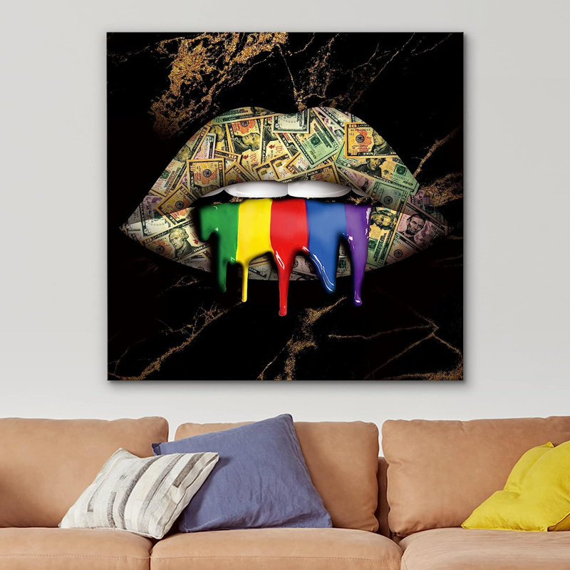 Billet de dollar coloré coloré arc-en-ciel sur toile, art audacieux, H 24 po x l 24 po x P 1,5 po