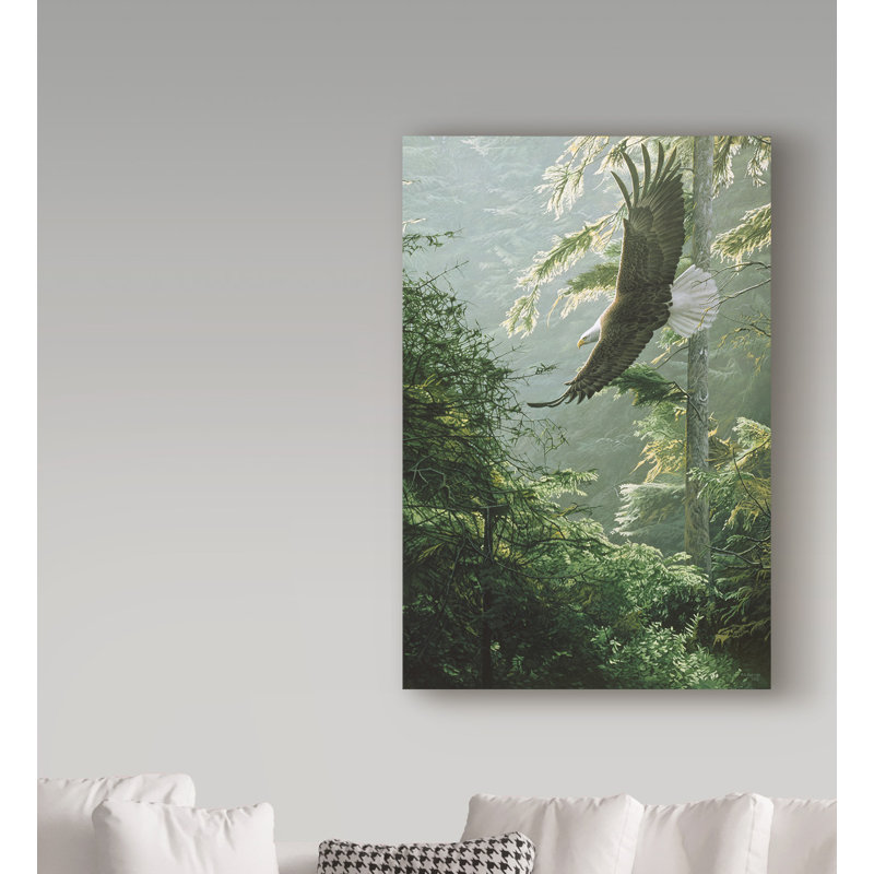 Morning Flight Eagle Canvas Art in Green Forest Scene