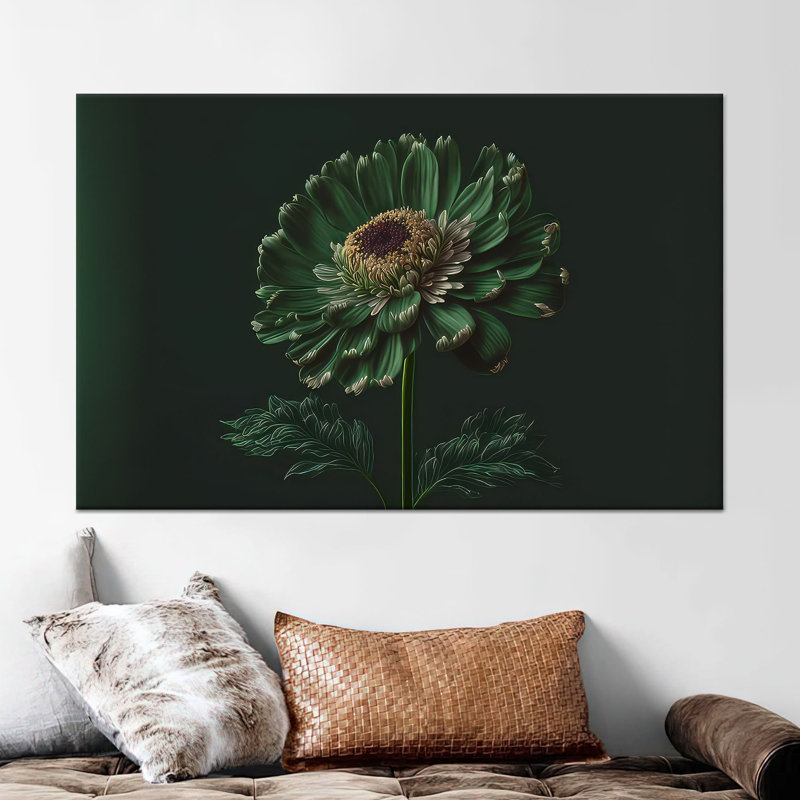 Élégante œuvre d'art sur toile imprimée: fleur de gerbera verte, décor contemporain, 1P, H: 47,3 po x l: 82,7 po