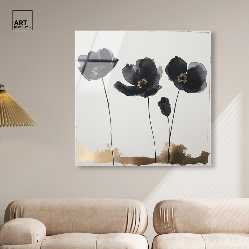 Nocturnal Flowers I, élégant décor floral en acrylique par Art Remedy, prêt à être accroché, H 40 po x l 40 po