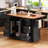 Black Kitchen Island With 47" Wide Top & 4 Internal Storage Rolling Vertical Stripe 6 Deep Drawers,-401723422