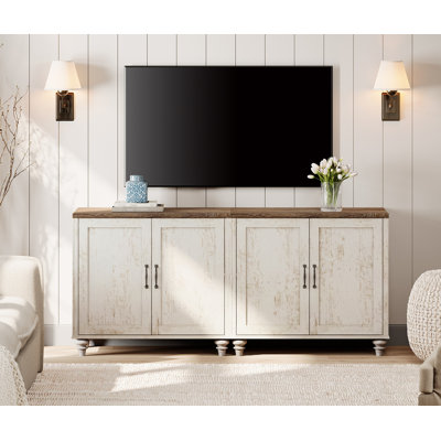 Scarlett TV Stand For 75 Inch TV Inch TV, 2-In-1 TV Console Table For 43/50/60/75 Inch TV, Entertainment Center With 4 Wood Doors, White