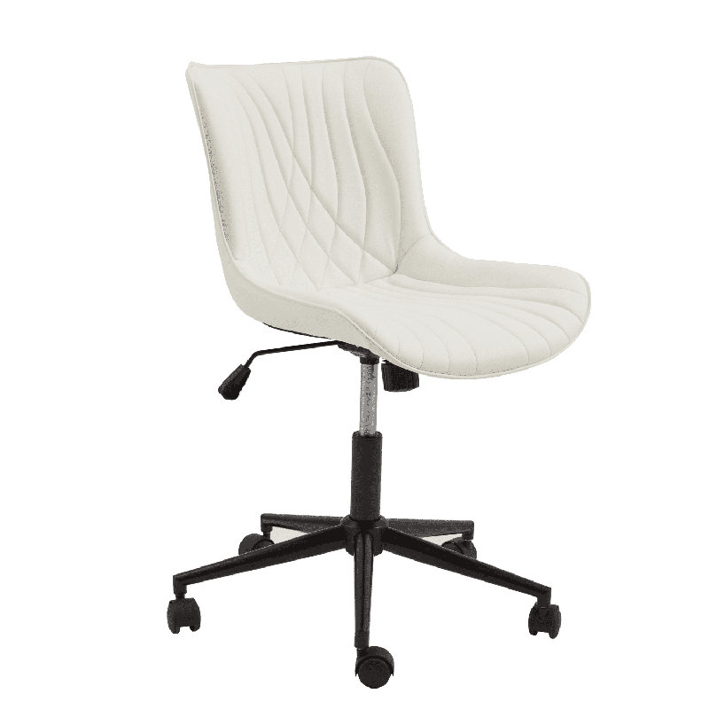 Armless Office Chair with Wheels, Adjustable Swivel Desk Chair for Women, Ergonomic Faux Leather Vanity with Back, Ideal for Home or Office
