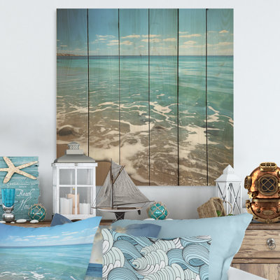 Ocean Beach Serenity - Coastal Beach Wood Wall Art On Natural Pine Wood
