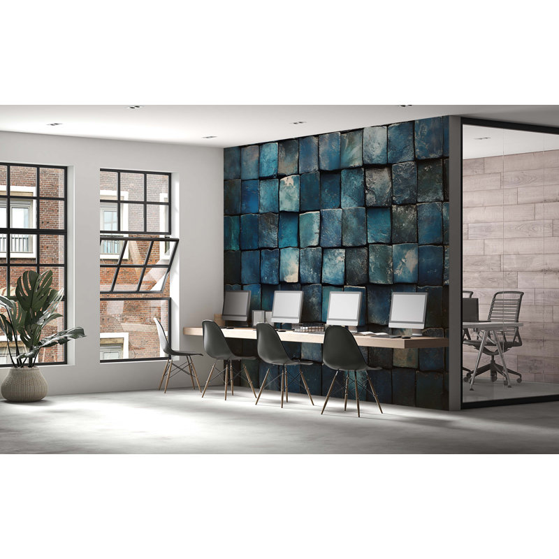 Art mural moderne - Décoration murale à motif de carreaux abstraits pour l'espace de travail - Papier peint moderne
