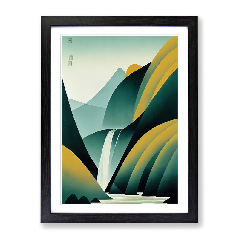 Waterfall Modern Design Vol.1 - Single Picture Frame Print, Black, 64cm H x 46cm W x 2cm D