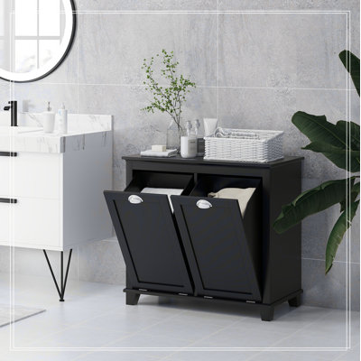 Laundry Hamper Cabinet Dual Tilt Out Bathroom Storage Floor Organizer Black