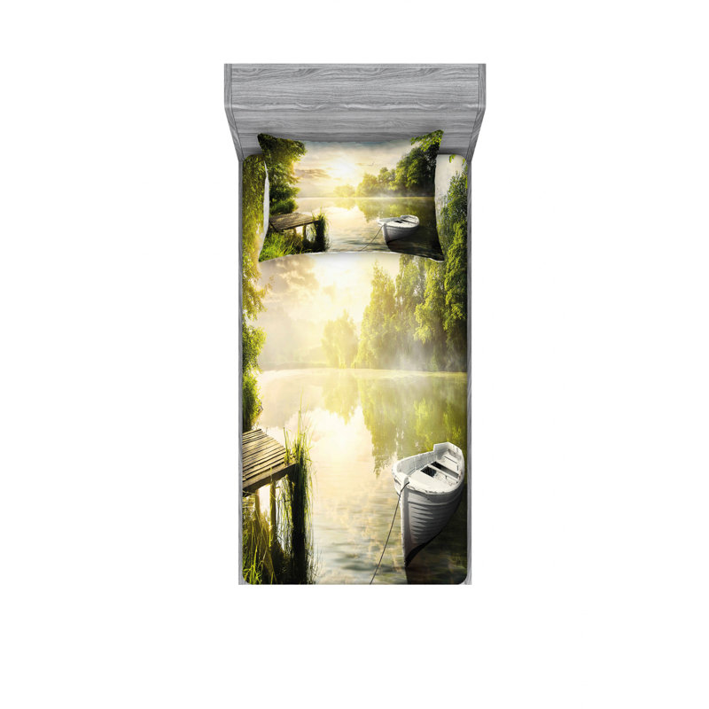 Ensemble de draps Boat by The Foggy Lake, Ensemble de draps pour lit simple TG avec drap-hou