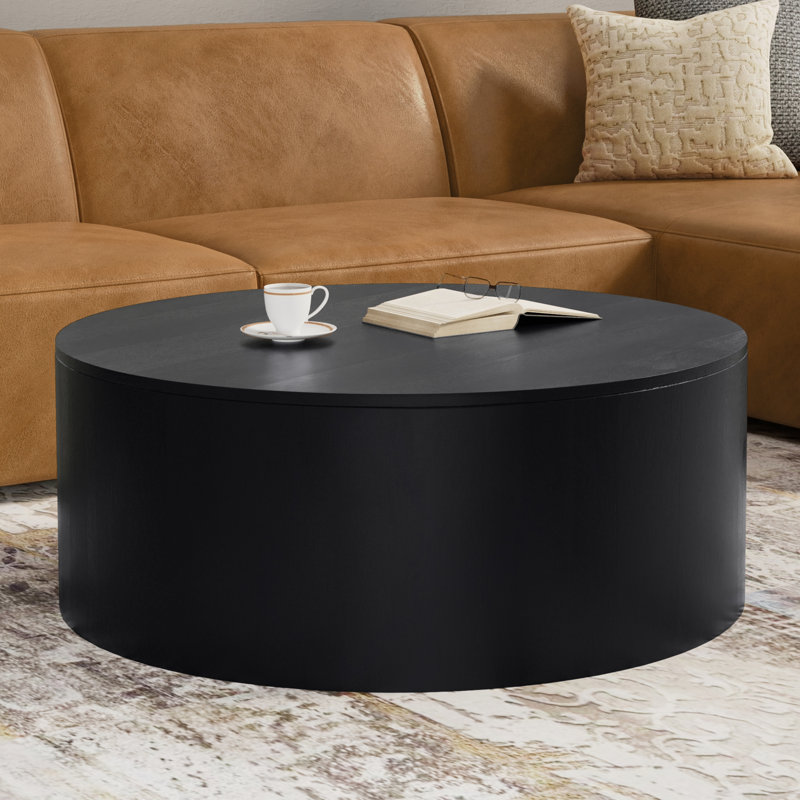 Table basse ronde ronde en bois de manguier massif l 36 po Millbury, entièrement assemblée, Noir