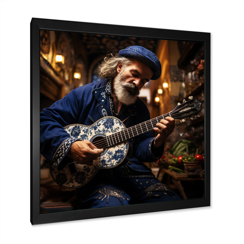 Judaïsme sépharade, joueur de guitare sur toile, Cadre simple noir, H 24 po x l 24 po x P 1 po
