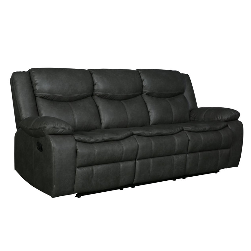 Apollonie 86'' Faux Leather Reclining Sofa, Gray Faux Leather