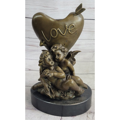 Wolking Bronze Candle Holder Cherubim Hearts Love Valentines Romance 9 Inches X 6 Inches