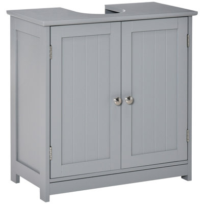 Armoire de rangement à piédestal, base de meuble-lavabo, armoire de salle de bain sous évier avec découpe en U et tablette réglable