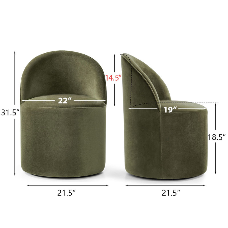 Chaise rembourrée entièrement assemblée en velours avec roulettes cachées (ensemble de 6), Green