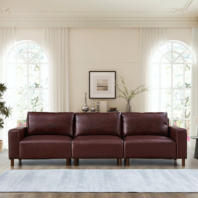 112" Luxury Pu Leather Sofa For Living Room,Apartment,Upholstered Breathable Faux Leather Pu Couch With Wood Legs