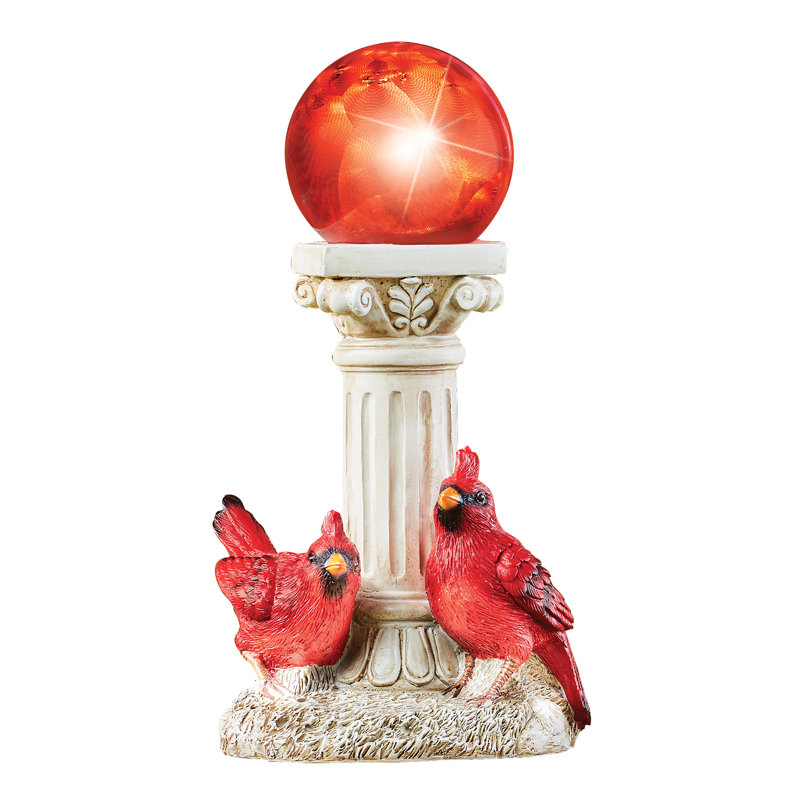 Solar Powered Hand-Painted Red Cardinals Garden Light