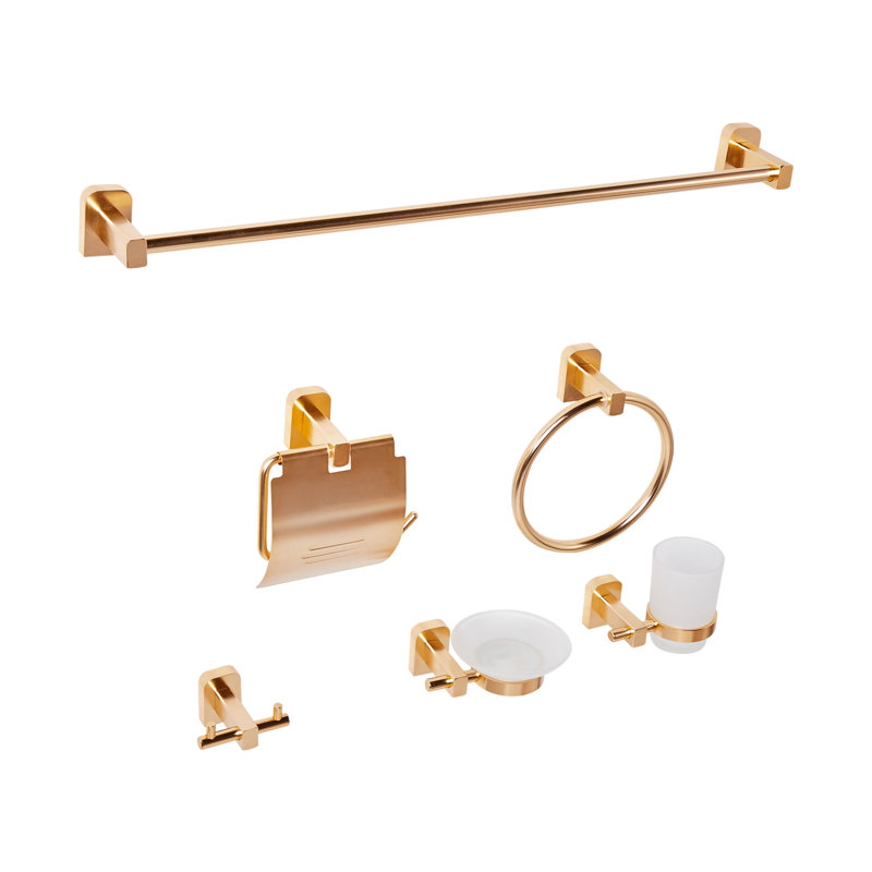 6-Piece Bathroom Hardware Set POCONE with Towel Bars and Hooks, Gold