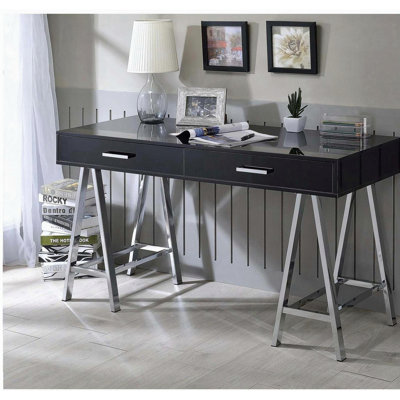 Black High Gloss and Chrome Writing Desk with USB Port