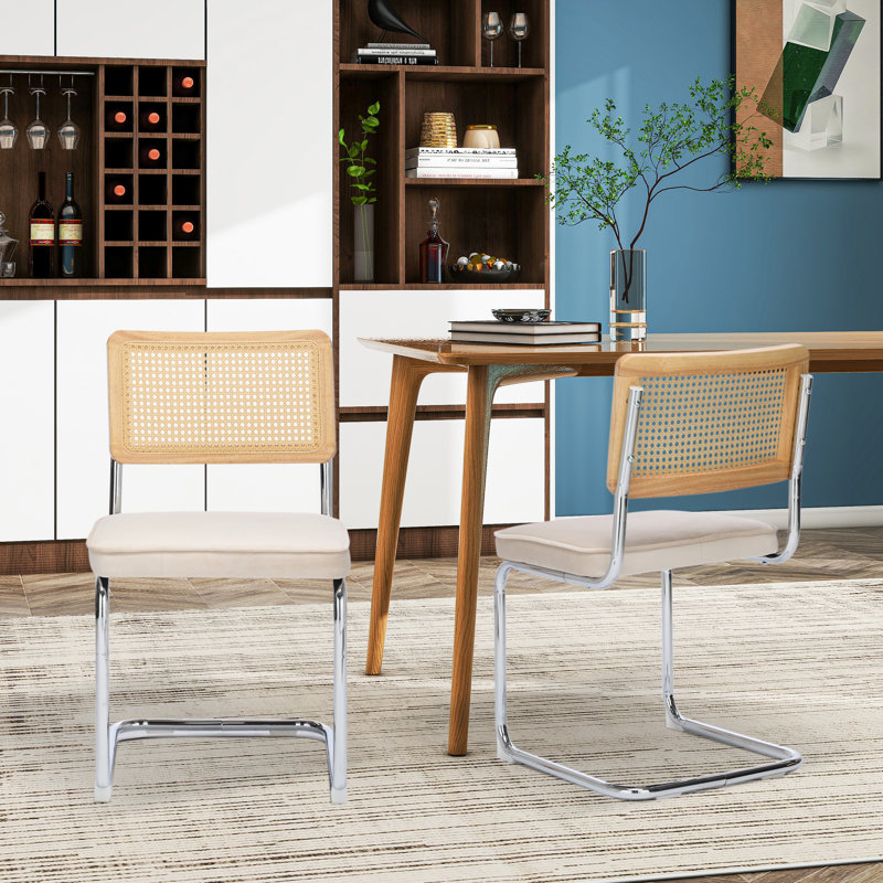 Chaise d'appoint rembourrée en rotin à dossier (ensemble de 2), Beige