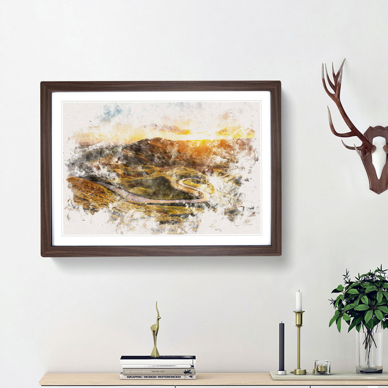 Mam Tor in the Peak District Watercolour - Framed Print, 62cm H x 87cm W x 2cm D, Walnut Framed