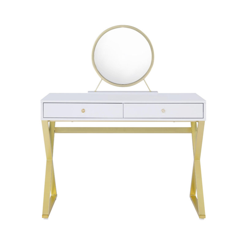 Bureau de coiffeuse rectangulaire avec miroir et plateau à bijoux, coiffeuse de maquillage