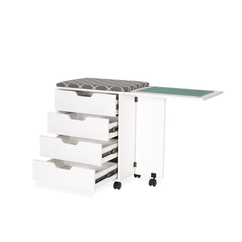 White Rolling Four-Drawer Storage Cabinet for Sewing and Crafts