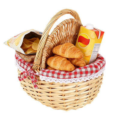 Wicker Woven Basket Hand Woven Wicker Storage Basket with Handle and Linen Cloth Lining Versatile Bread and Fruit Versatile Organizer for Home Party and Picnic