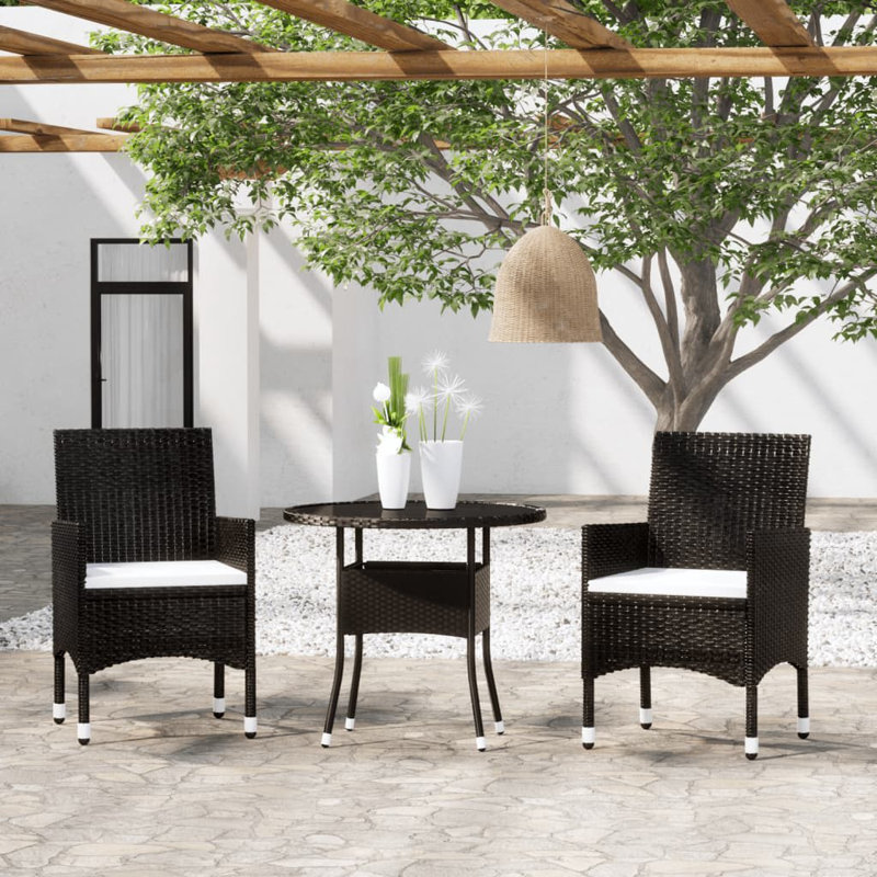 Solid Wood and Poly Rattan Garden Bistro Set, Black, Black